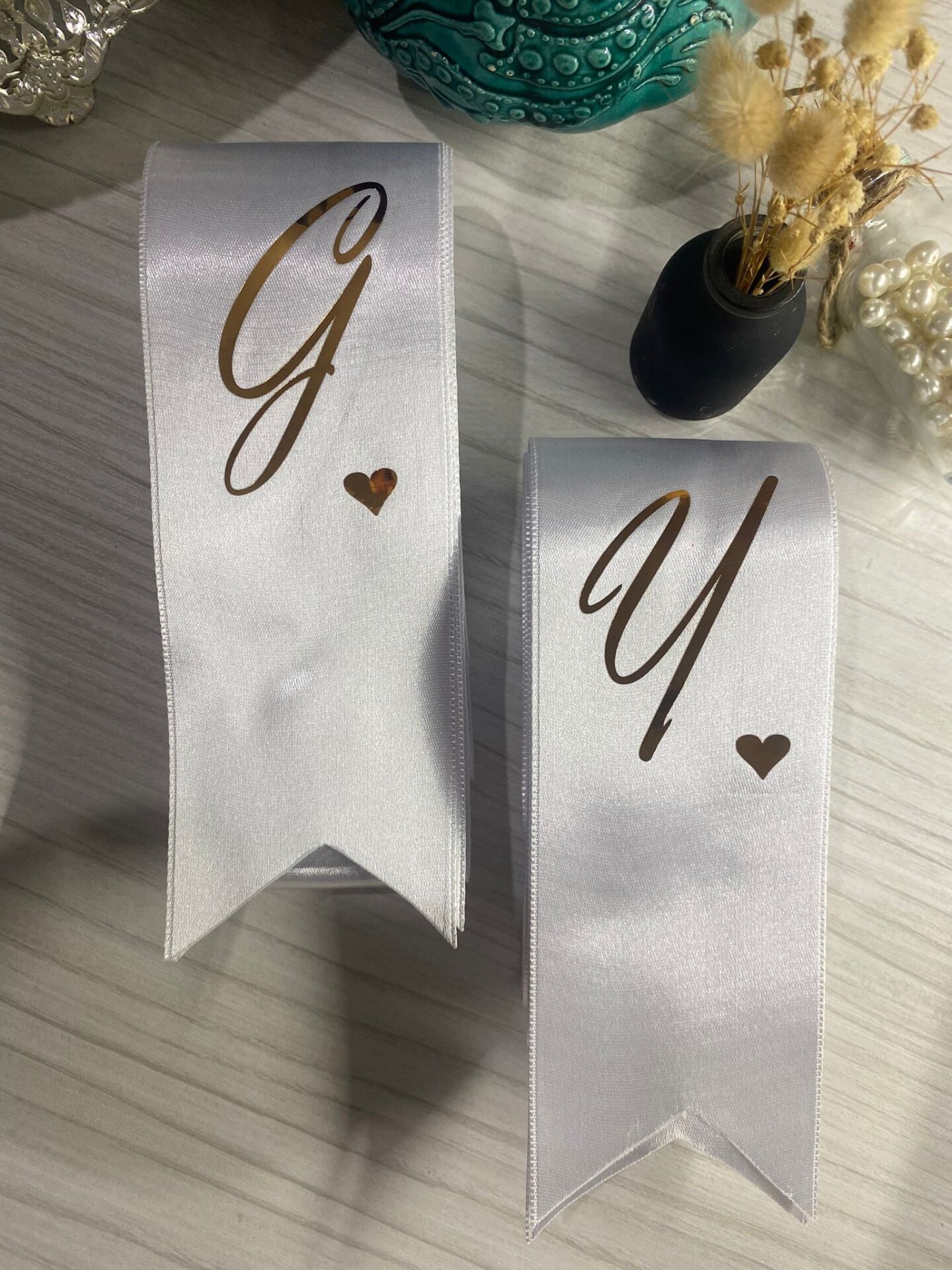 Nişan Düğün Gelin Damat İsimli Kalp Detaylı Takı Kurdelesi