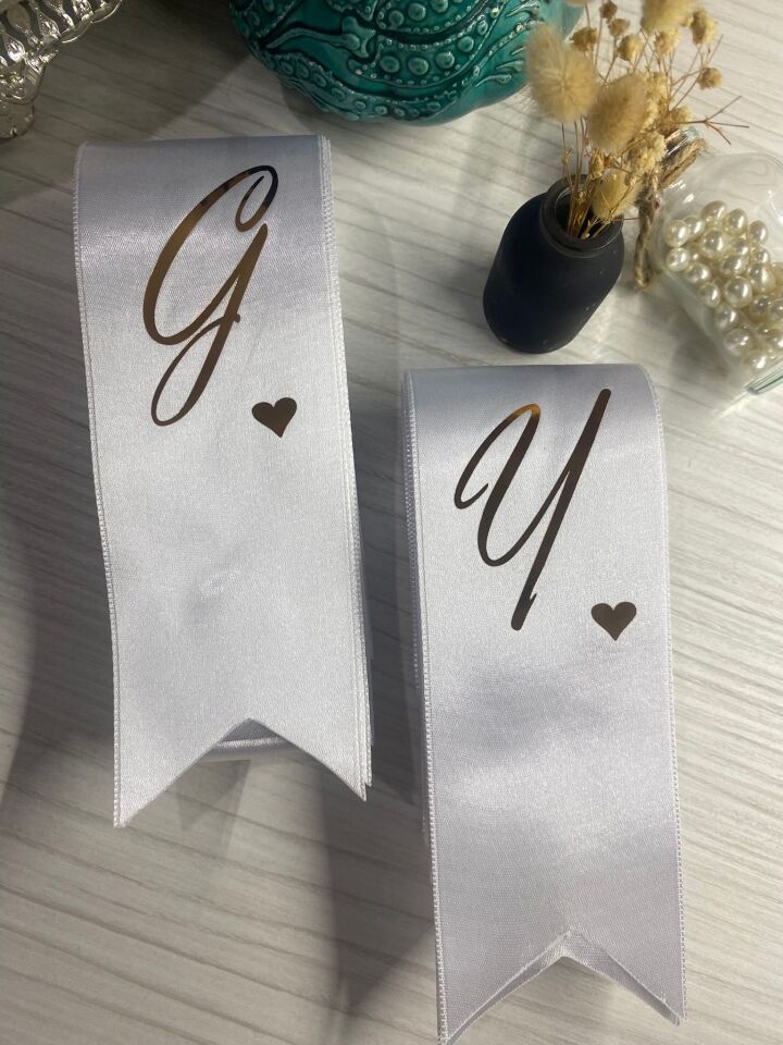 Nişan Düğün Gelin Damat İsimli Kalp Detaylı Takı Kurdelesi