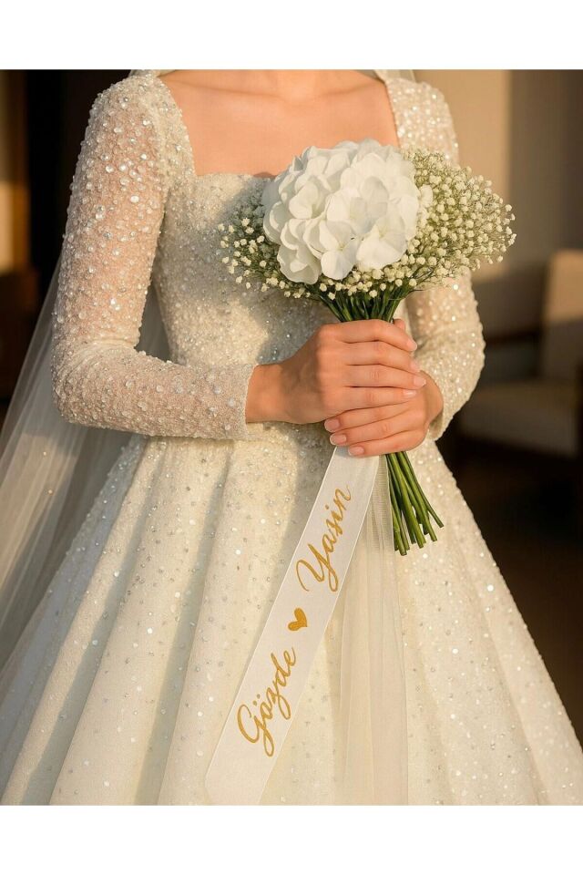 Nuksoc İsimli Gelin Çiçeği Kurdelesi Düğün Nikah Kına Hediyelik Bride