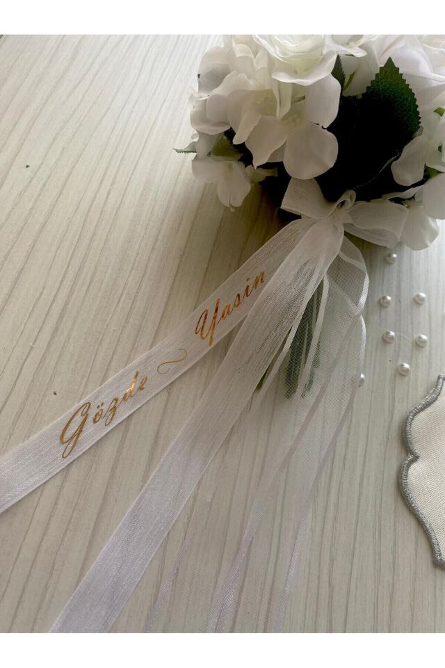 Nuksoc İsimli Gelin Çiçeği Kurdelesi Düğün Nikah Kına Hediyelik Bride