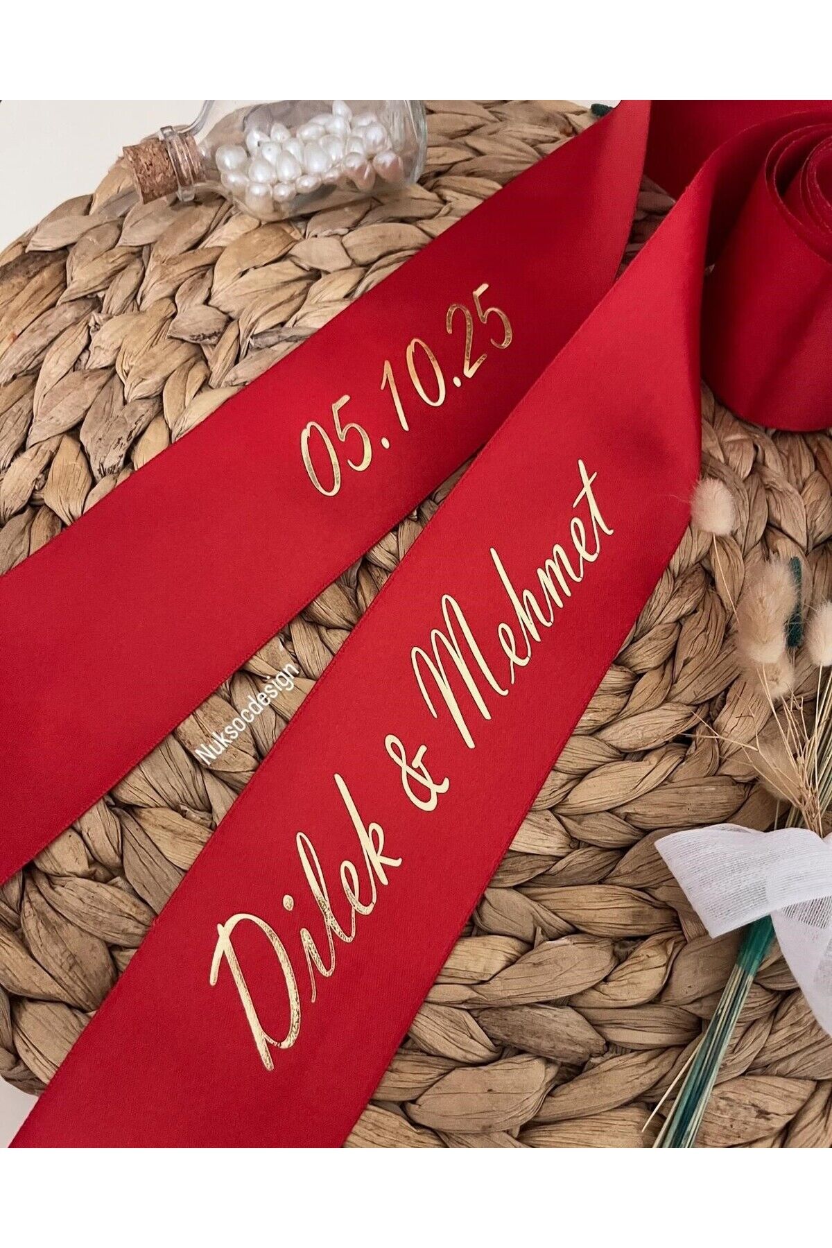 nuksoc 1 Adet Nişan Düğün Nikah Gelin Bel Kuşağı Gelin Damat Takı Kurdelesi İsme özel kurdele