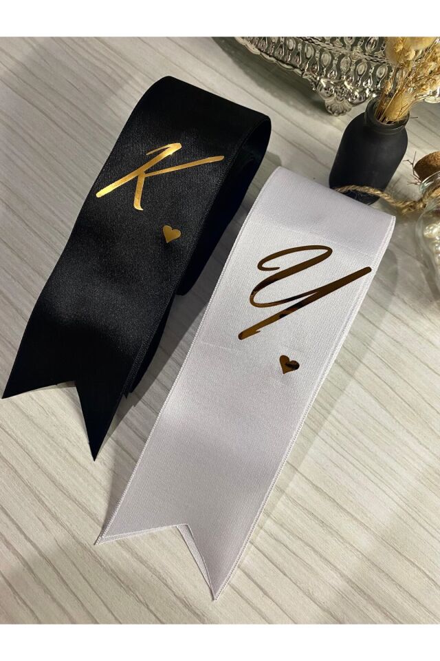 nuksoc Nişan Düğün Gelin Damat İsimli Kalp Detaylı Takı Kurdelesi