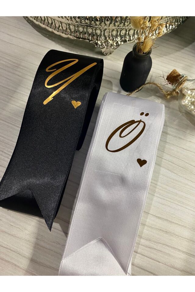 nuksoc Nişan Düğün Gelin Damat İsimli Kalp Detaylı Takı Kurdelesi