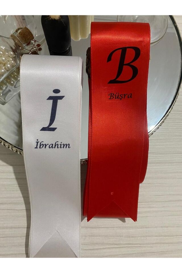 nuksoc Nişan Düğün Gelin Damat Takı Kurdelesi Isimli Tören Kurdelesi Saten Kırmızı Beyaz Kurdele 2 mt