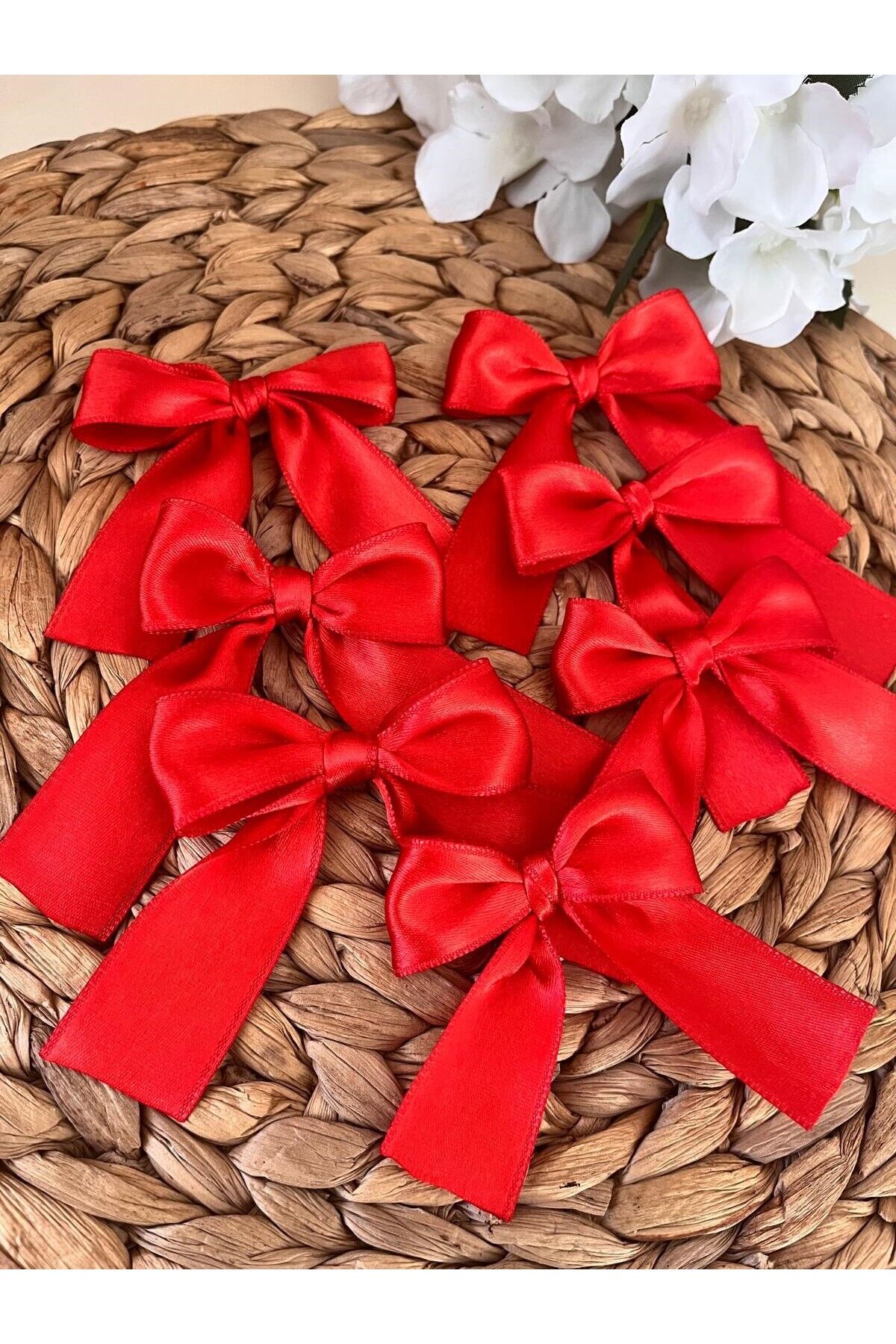 10 Adet Kırmızı Saten Kurdeleden Fiyonk çeyiz kolisi süsleme Çeyiz Kına Malzemeleri