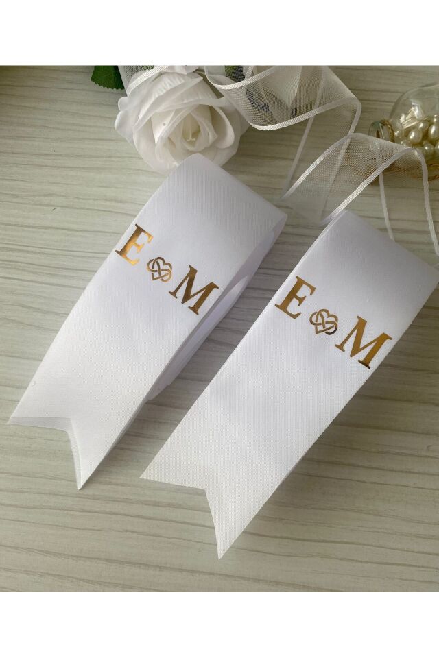 nuksoc Söz Nişan Düğün Nikah Gelin Damat Harfli Kalp ve sonsuzluk detaylı Takı Kurdelesi