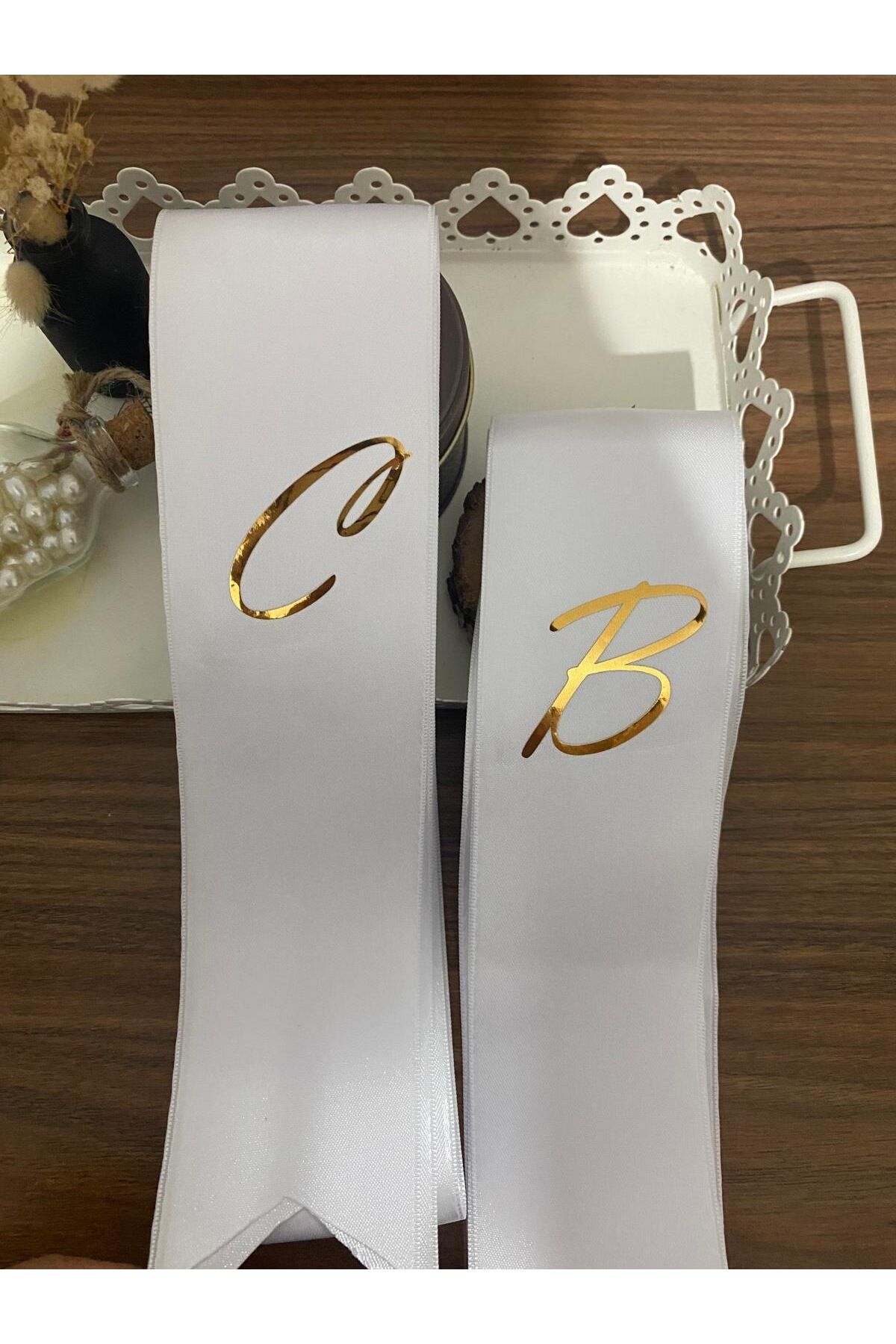 nuksoc Takı Kurdelesi 6 Cm Eninde 2 Metre 2 Adet Beyaz Renk Gold Baskı