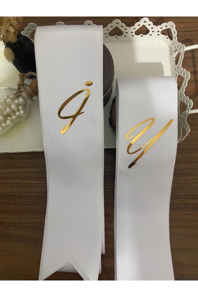 nuksoc Takı Kurdelesi 6 Cm Eninde 2 Metre 2 Adet Beyaz Renk Gold Baskı