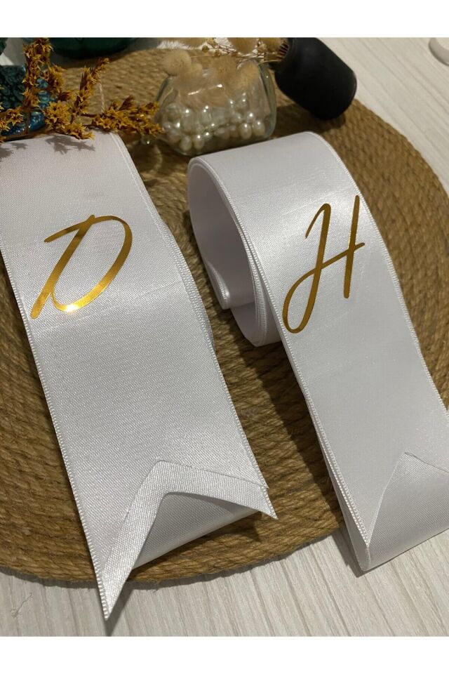 nuksoc Takı Kurdelesi 6 Cm Eninde 2 Metre 2 Adet Beyaz Renk Gold Baskı