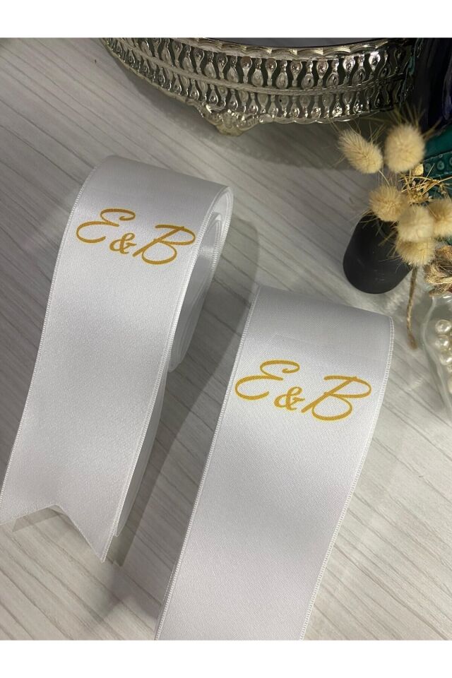 nuksoc Düğün Nişan Gelin Damat Gold Baskılı Takı Kurdelesi