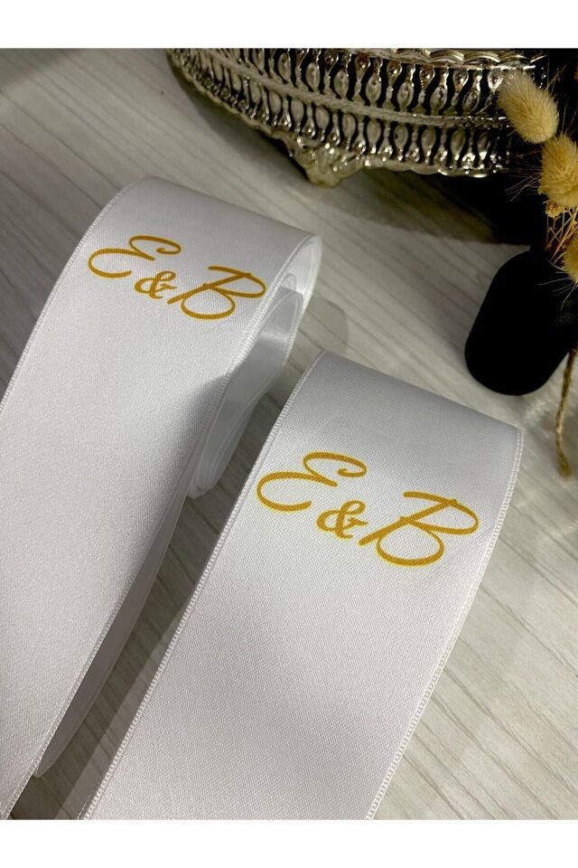 nuksoc Düğün Nişan Gelin Damat Gold Baskılı Takı Kurdelesi