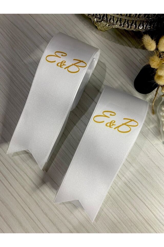 nuksoc Düğün Nişan Gelin Damat Gold Baskılı Takı Kurdelesi