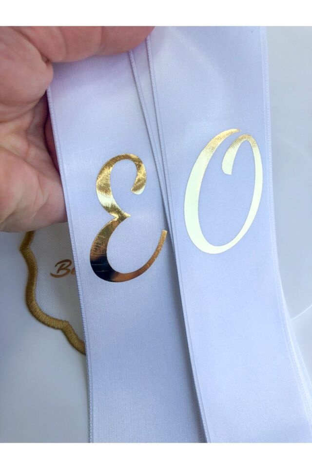 Kişiye Özel Gold Gümüş Baskılı Takı Kurdelesi 6 Cm Eninde 2 Metre 2 Adet Harf Baskılı (TARİHSİZ)